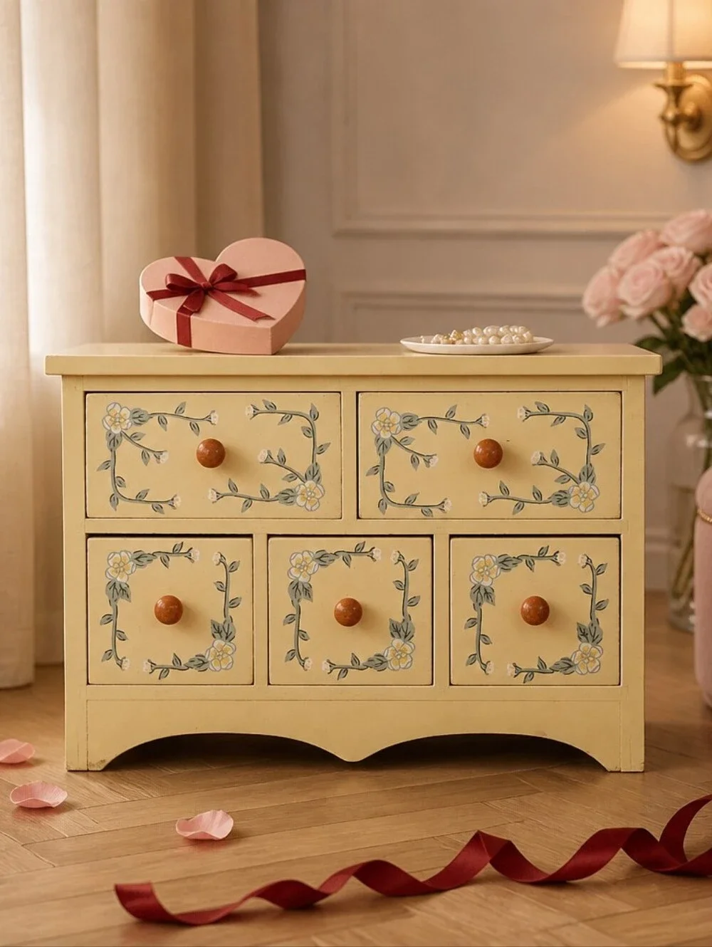 Small Wood Jewelry Chest Box Cottagecore Vintage Butter Yellow Whimsical